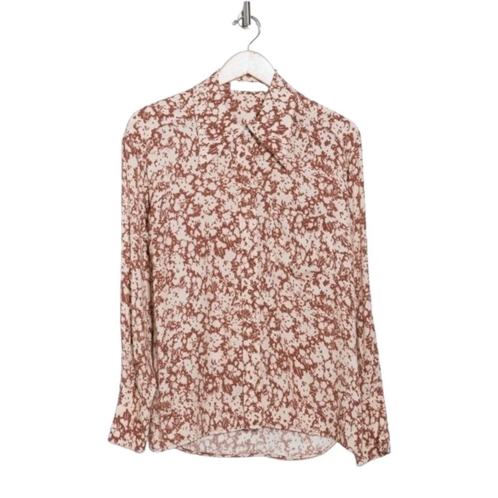 Jonathan Simkhai ✘ Floral-Print Long Sleeve Button Collared Shirt, Sienna, S - Picture 7 of 8